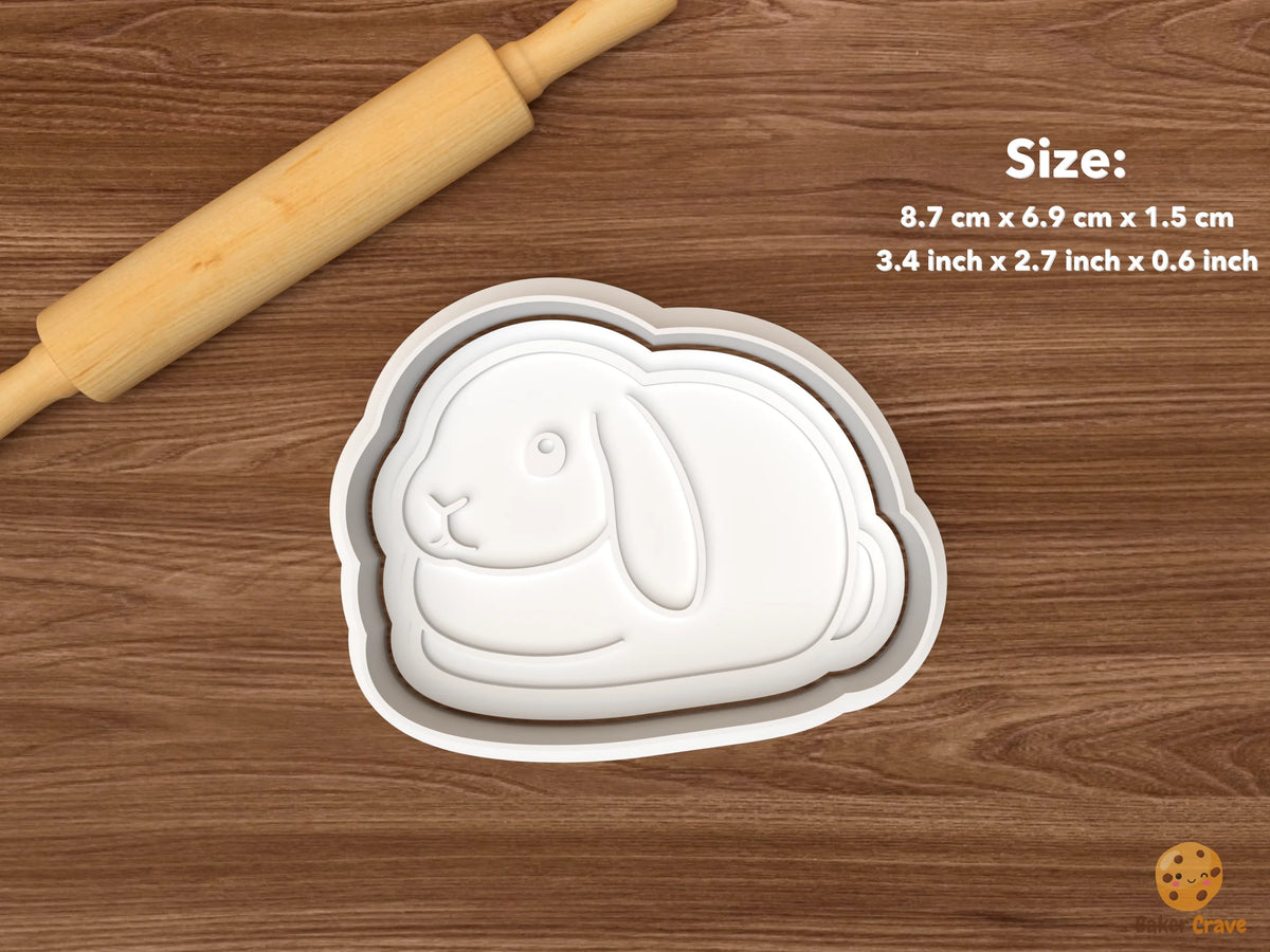 Pet Rabbit Cookie Cutter Set STL File - single lying lop eared rabbit