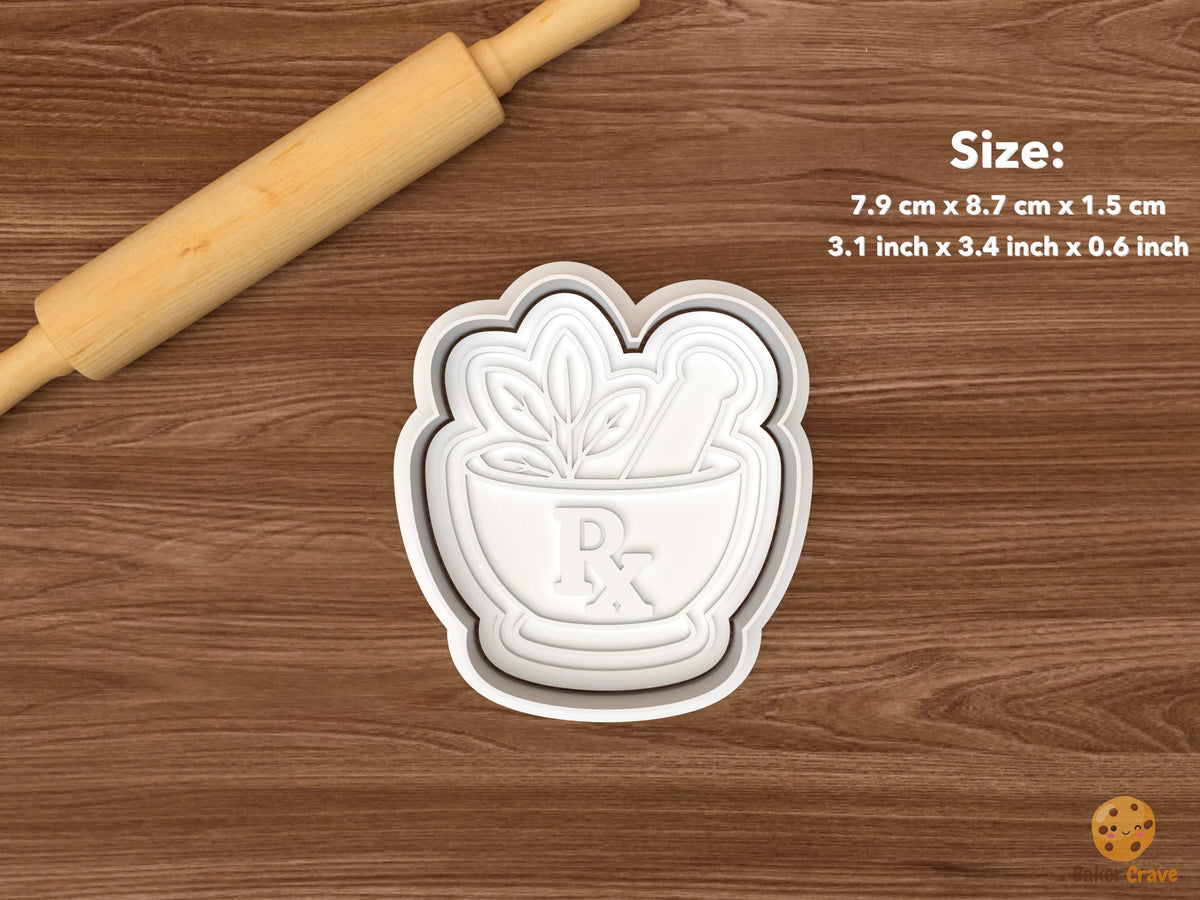 Pharmacy Graduation Cookie Cutter Set - single rx mortar and pestle