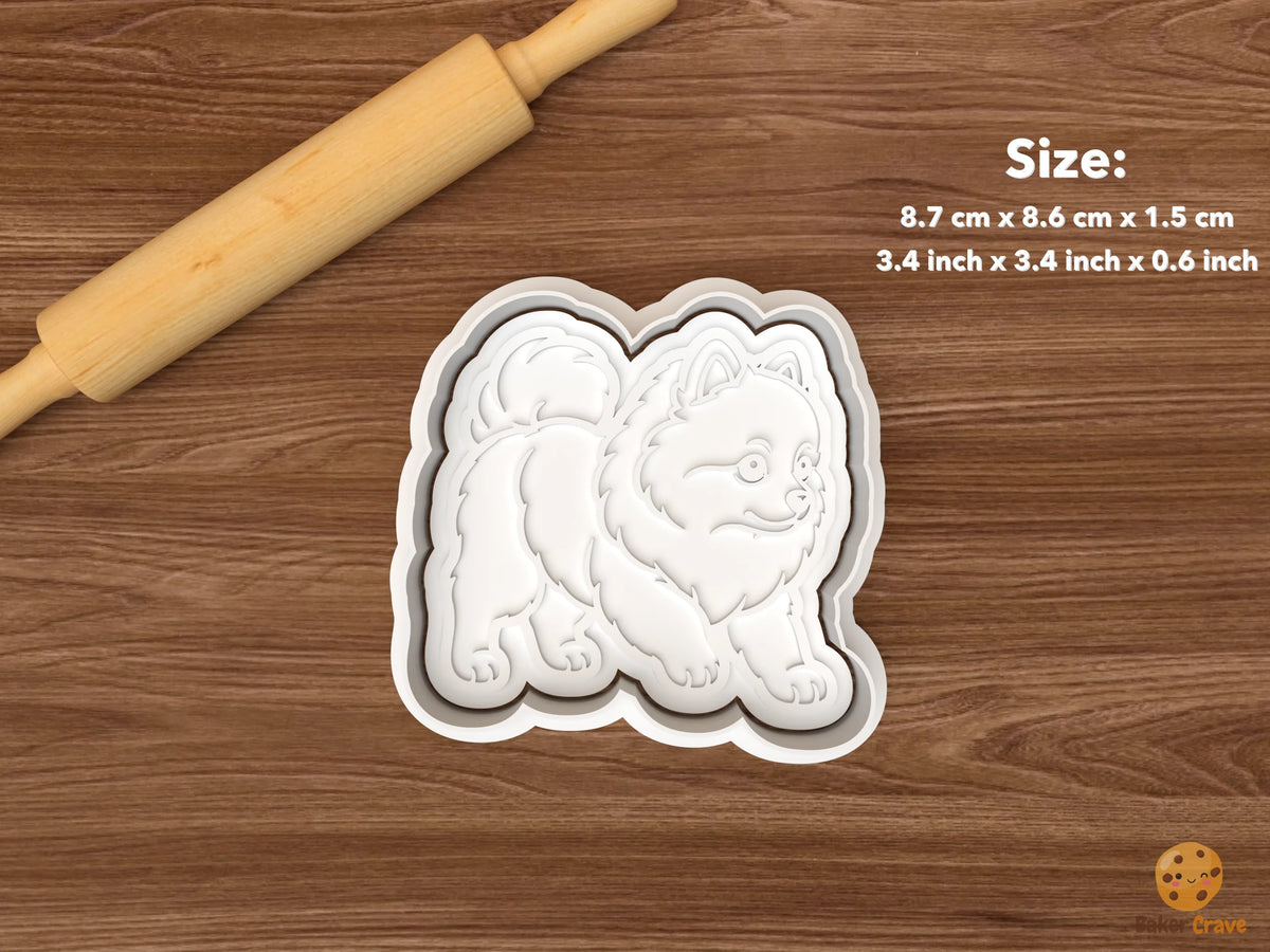 Pomeranian Dog Cookie Cutter Set - single standing three quarter view pomeranian dog