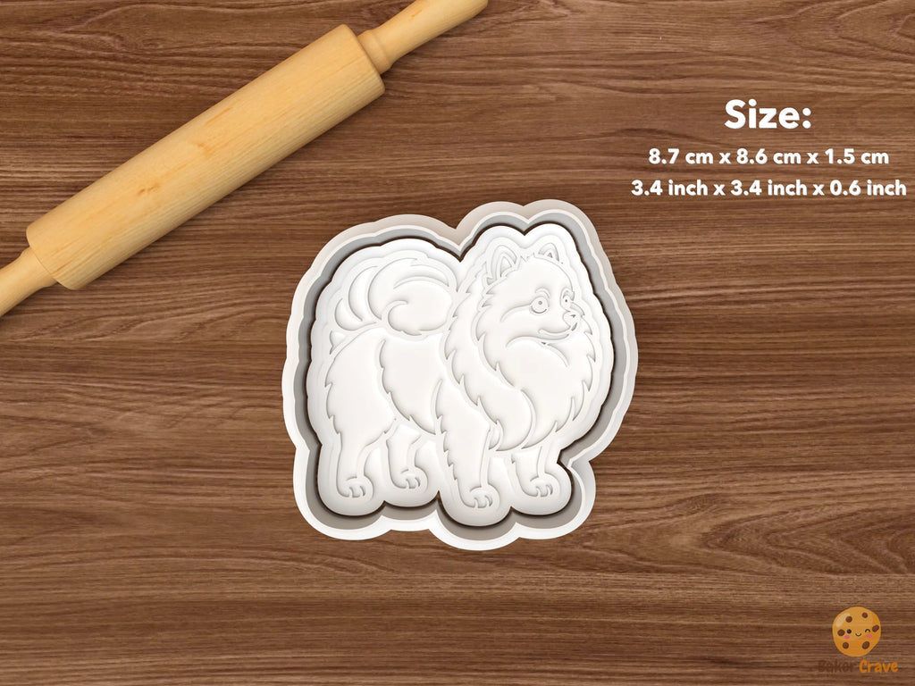 Pomeranian Dog Cookie Cutter Set STL File - single standing side view pomeranian dog