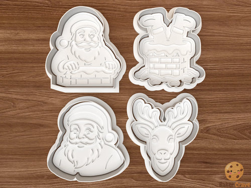 Reindeer and santa Cookie Cutter Set STL File - reindeersanta1fix