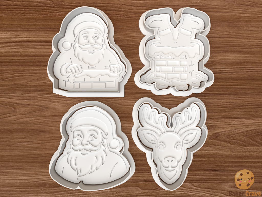 Reindeer and santa Cookie Cutter Set STL File - reindeersanta1fix