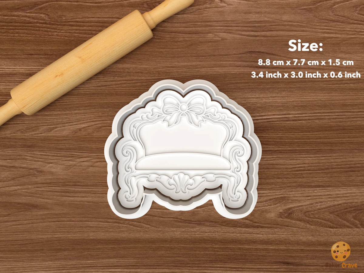 Rococo Christmas Salon Cookie Cutter Set STL File - single rococo settee with bow