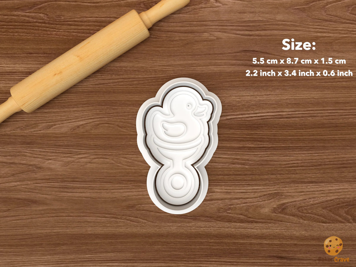 Rubber Duck Baby Shower Cookie Cutter Set STL File - single baby rattle with duck