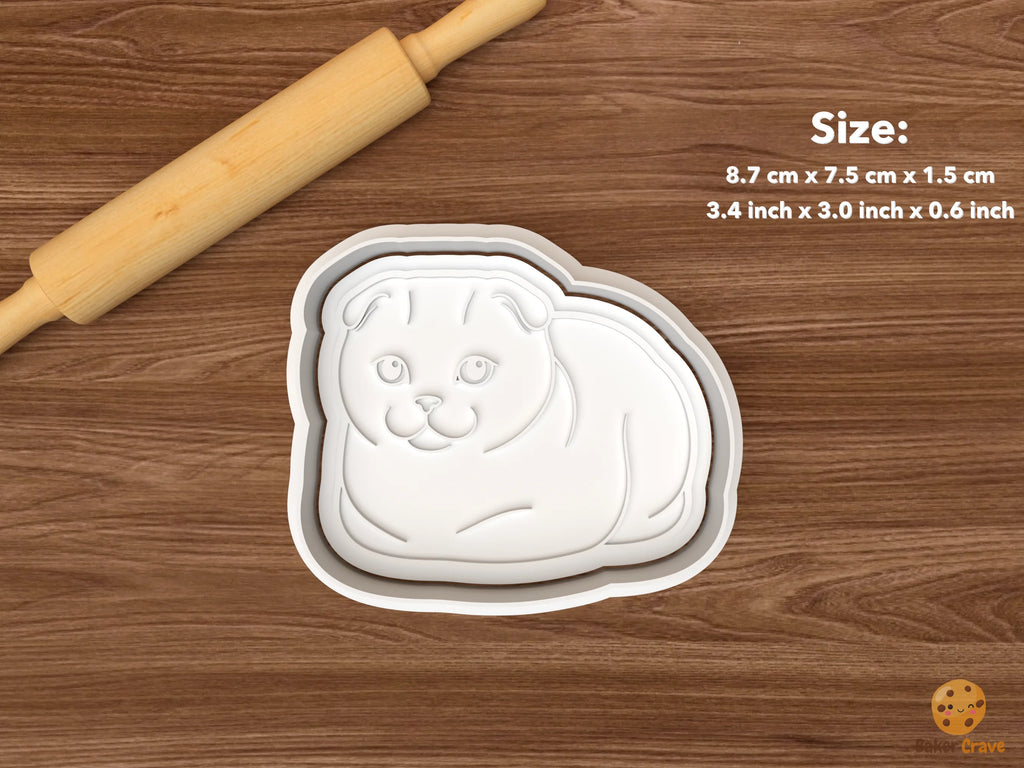 Scottish Fold Cat Cookie Cutter Set STL File - single loafing scottish fold cat