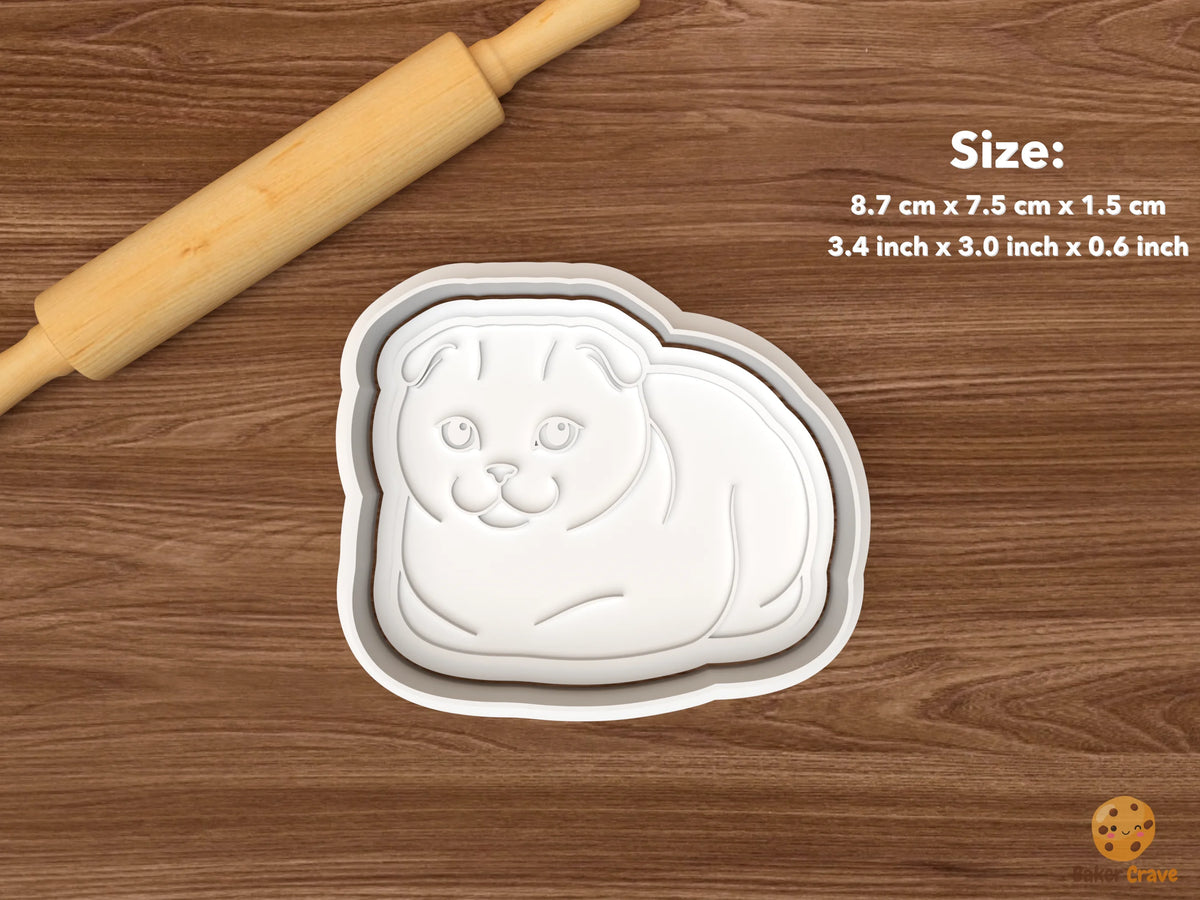 Scottish Fold Cat Cookie Cutter Set STL File - single loafing scottish fold cat