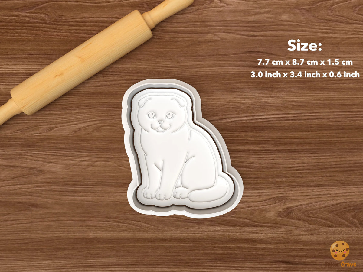Scottish Fold Cat Cookie Cutter Set STL File - single sitting scottish fold cat