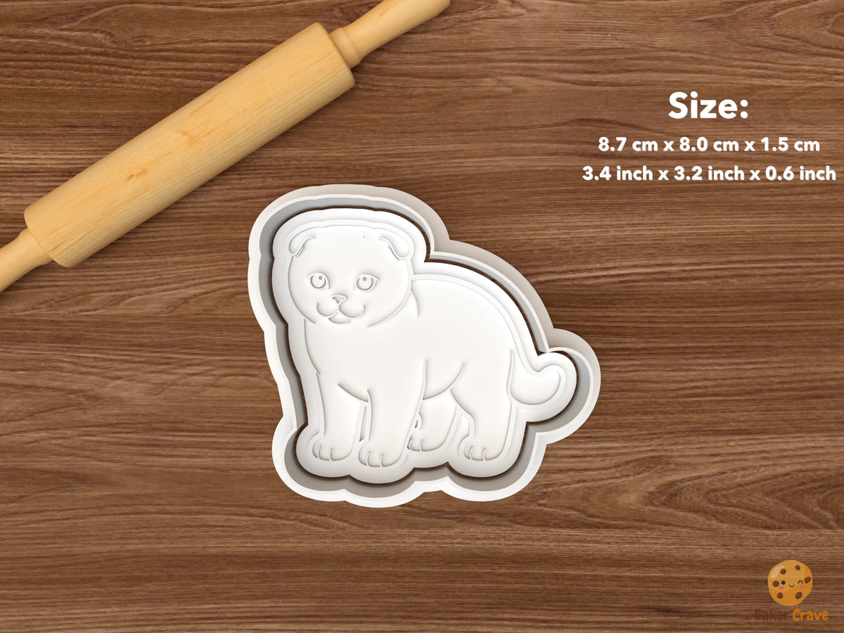 Scottish Fold Cat Cookie Cutter Set STL File - single standing scottish fold cat