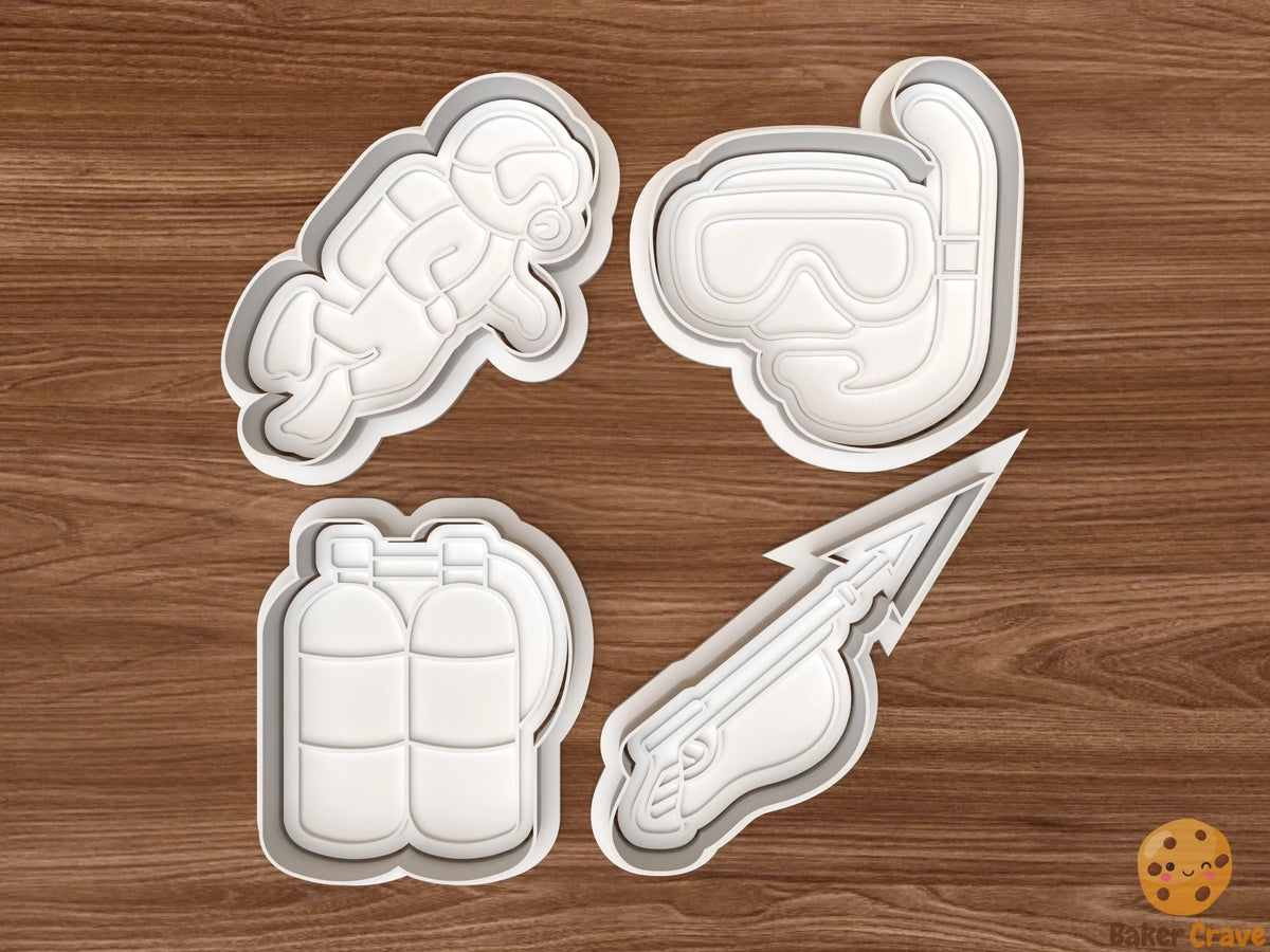 Scuba diving Cookie Cutter Set STL File - scubaset1