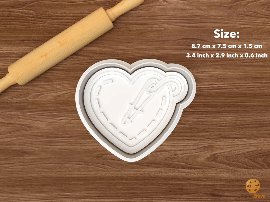 Sewing Cookie Cutter Set STL File - single stitched heart patch with needle