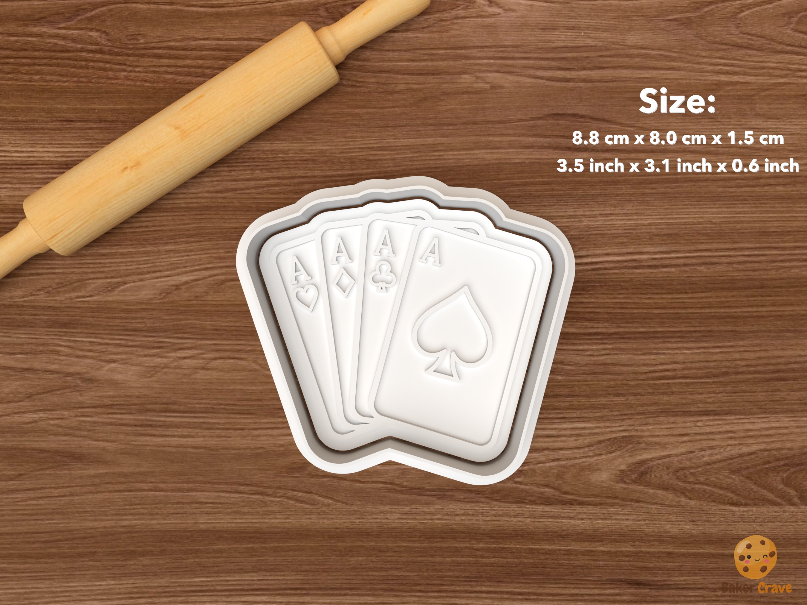 Casino Poker Cookie Cutter Set STL File - single ace playing cards