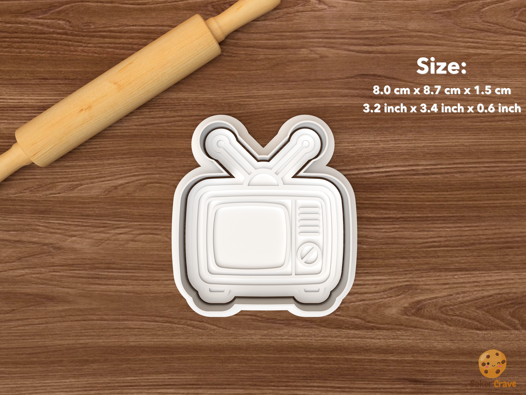 Retro TV Night Cookie Cutter Set STL File - single antenna tv