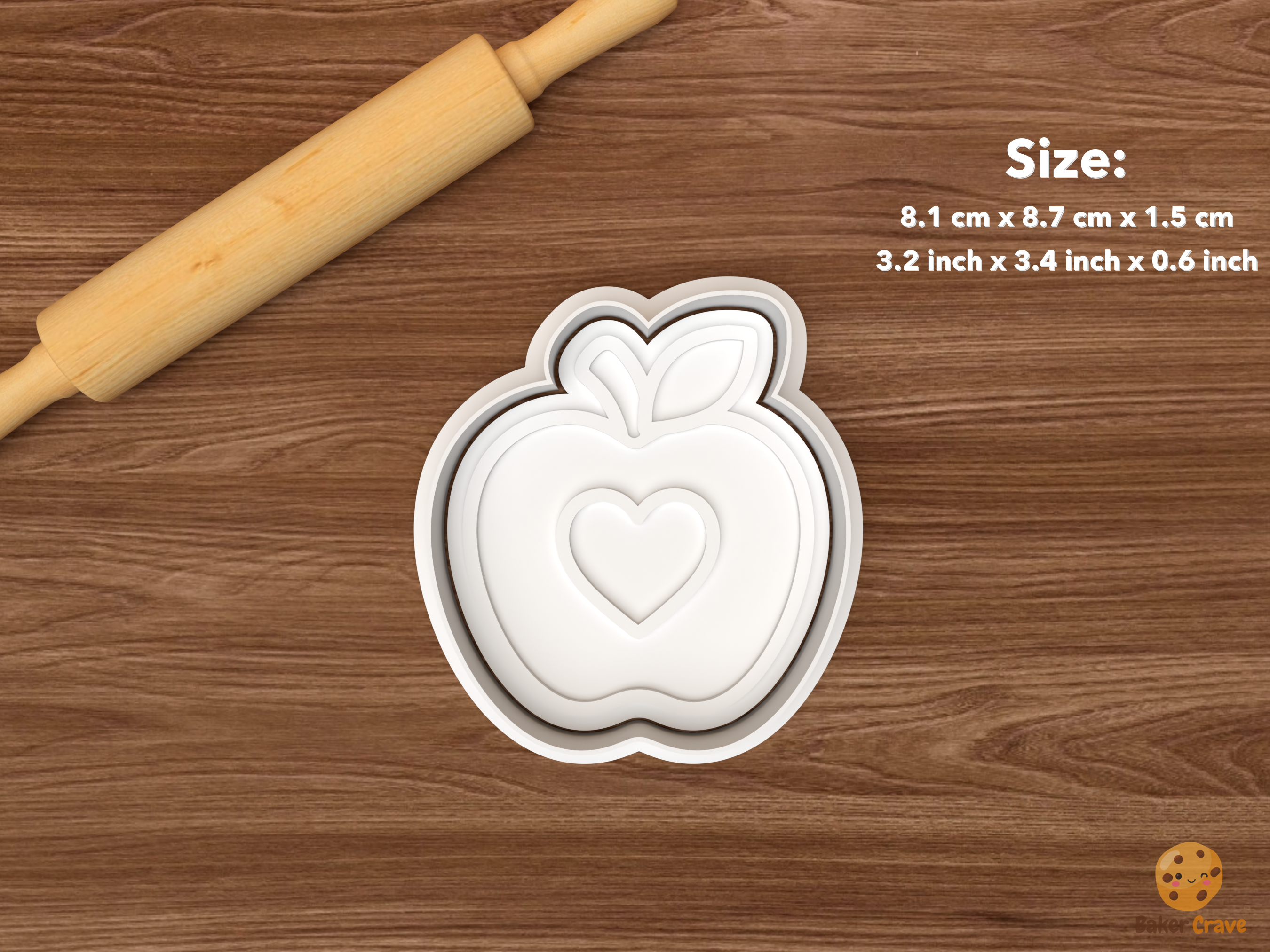 Teacher Appreciation Cookie Cutter Set STL File - single apple with heart
