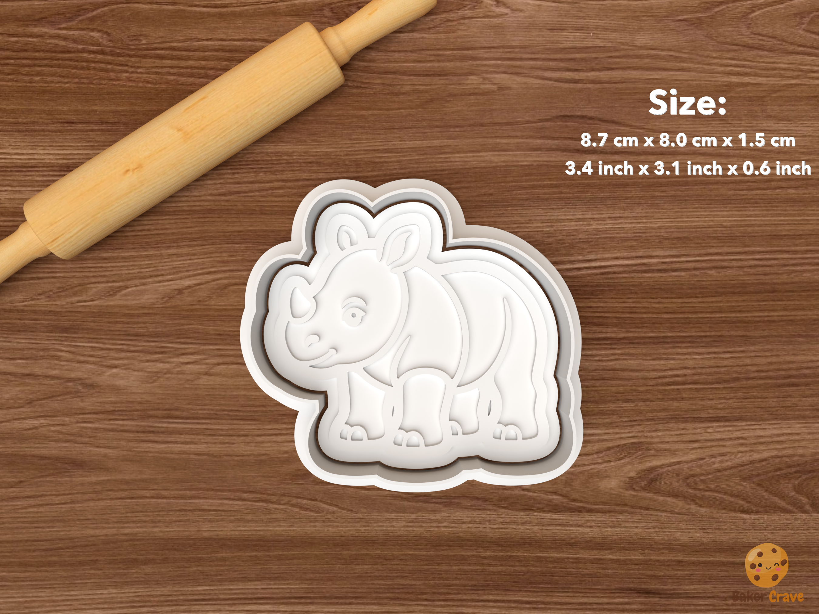 Rhino Cookie Cutter Set STL File - single baby rhino