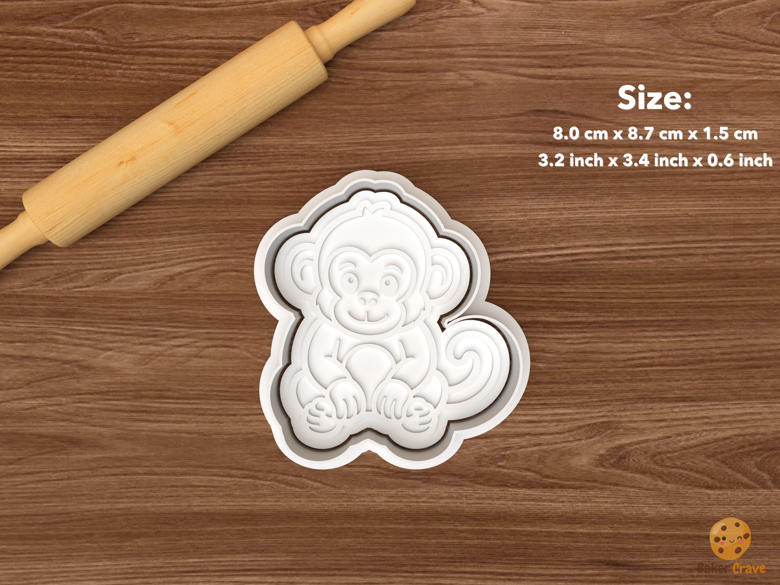Monkey Cookie Cutter Set STL File - single baby sitting monkey