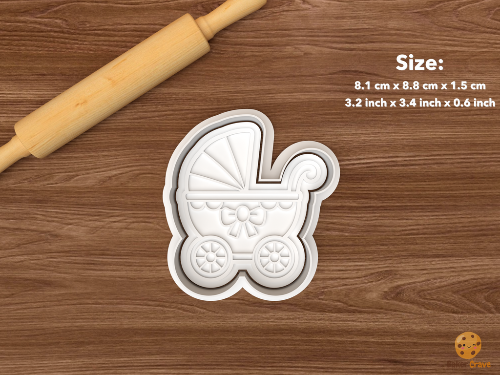 Floral Baby Shower Cookie Cutter Set STL File - single baby stroller