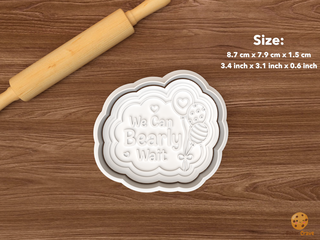 Teddy Bear Baby Shower Cookie Cutter Set STL File - single bearly wait plaque