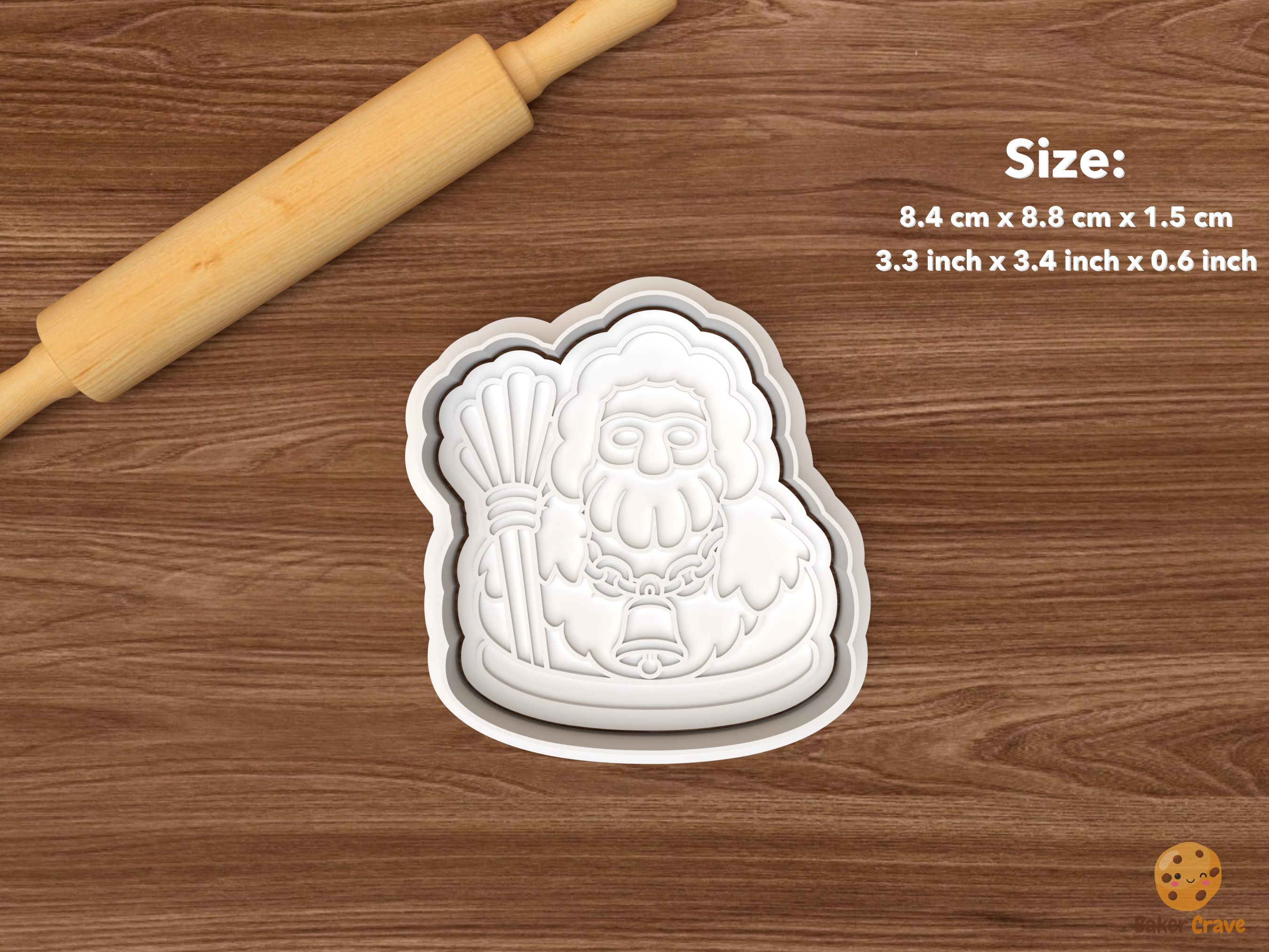 Belsnickel Christmas Cookie Cutter Set STL File - single belsnickel bust with broom and bell