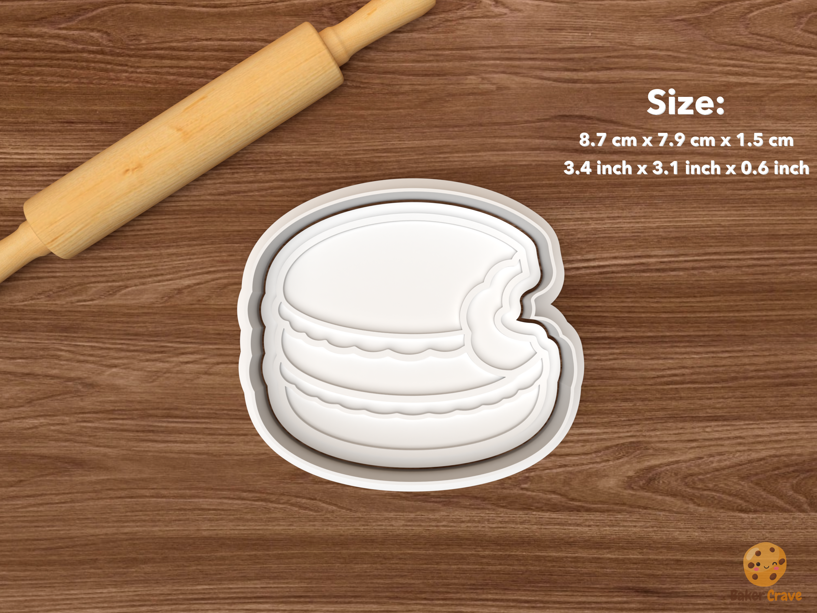 Macaron Bakery Cookie Cutter Set STL File - single bitten macaron