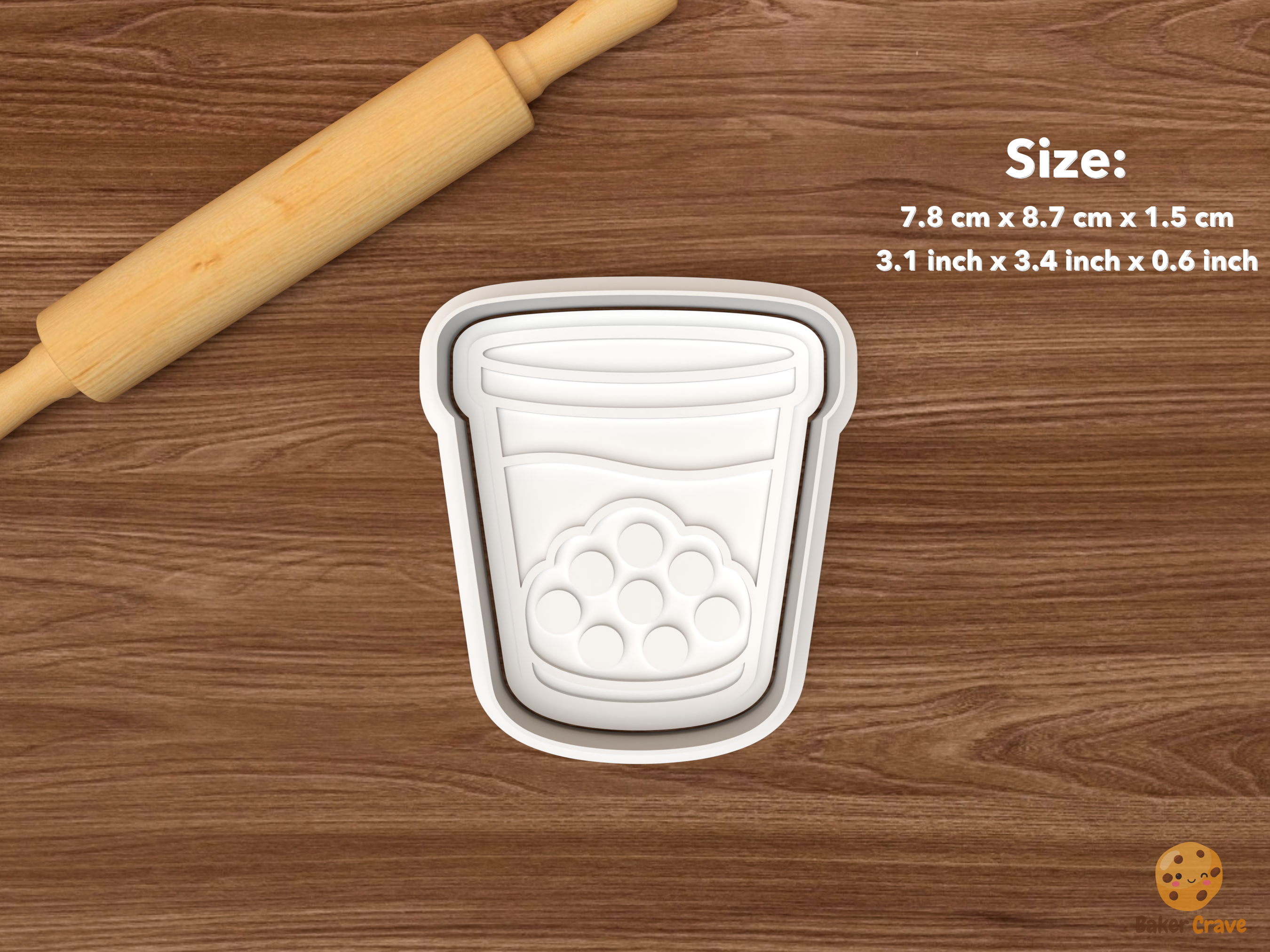 Boba Tea Cookie Cutter Set STL File - single boba tea cup with cream topping