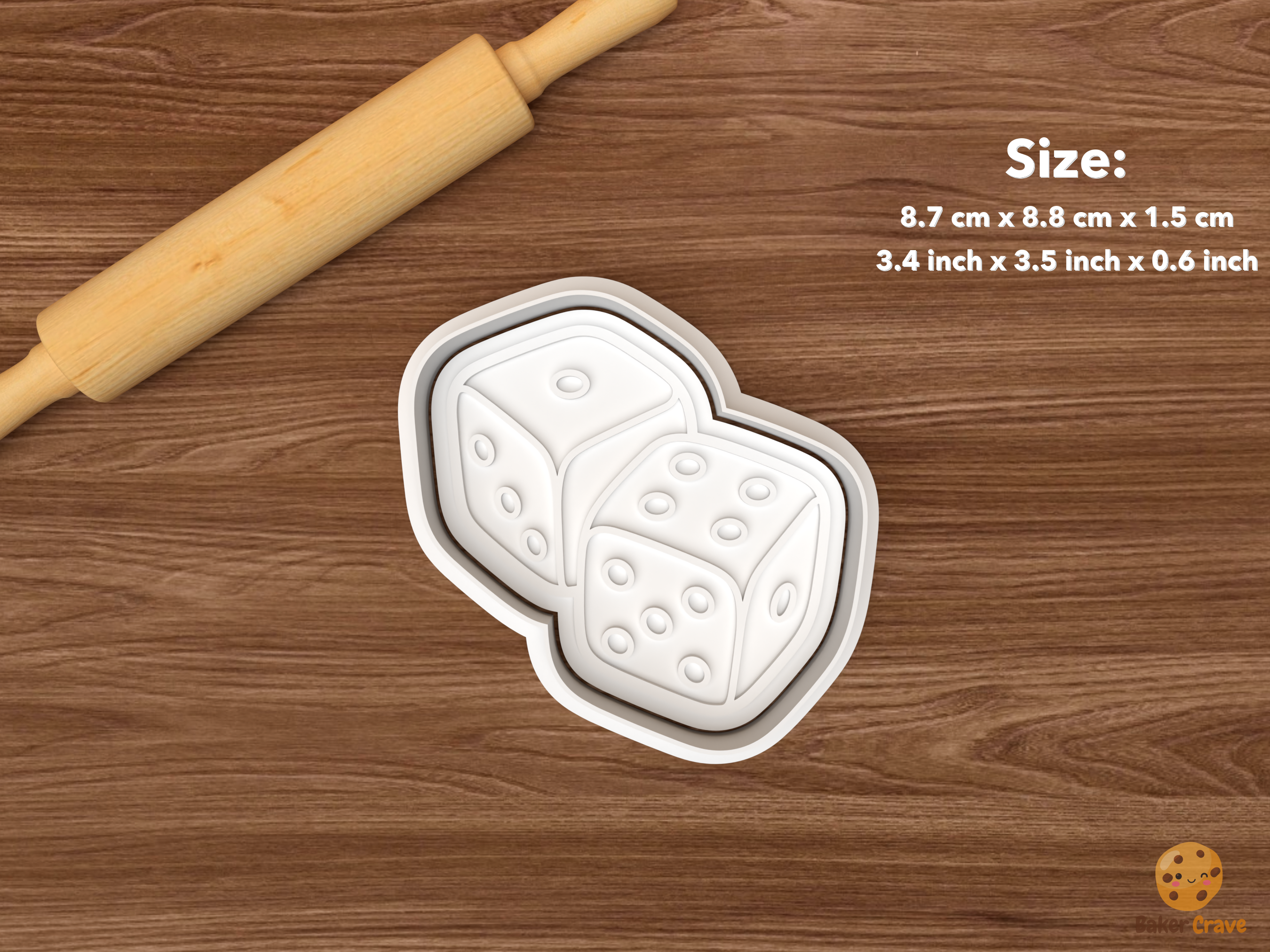 Casino Poker Cookie Cutter Set STL File - single casino dice pair