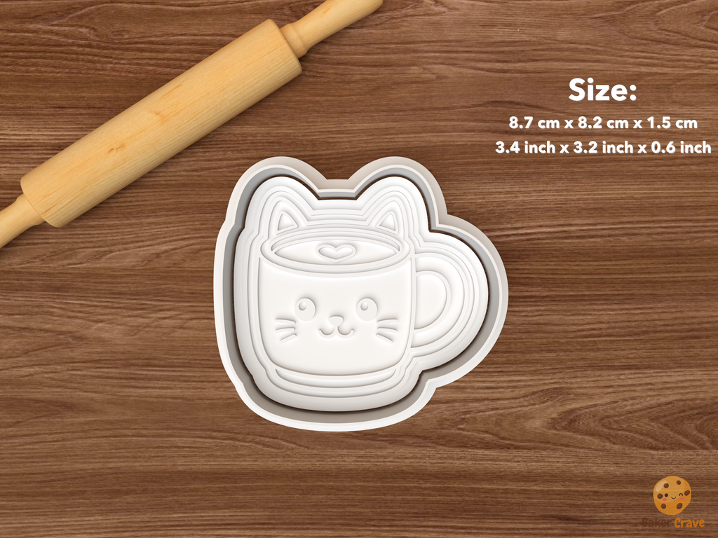 Spooky Cat Café Cookie Cutter Set STL File - single cat ear mug