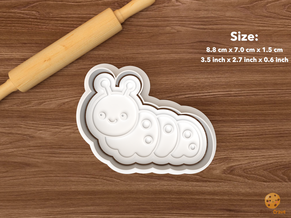 Cute Garden Bugs Cookie Cutter Set STL File - single caterpillar