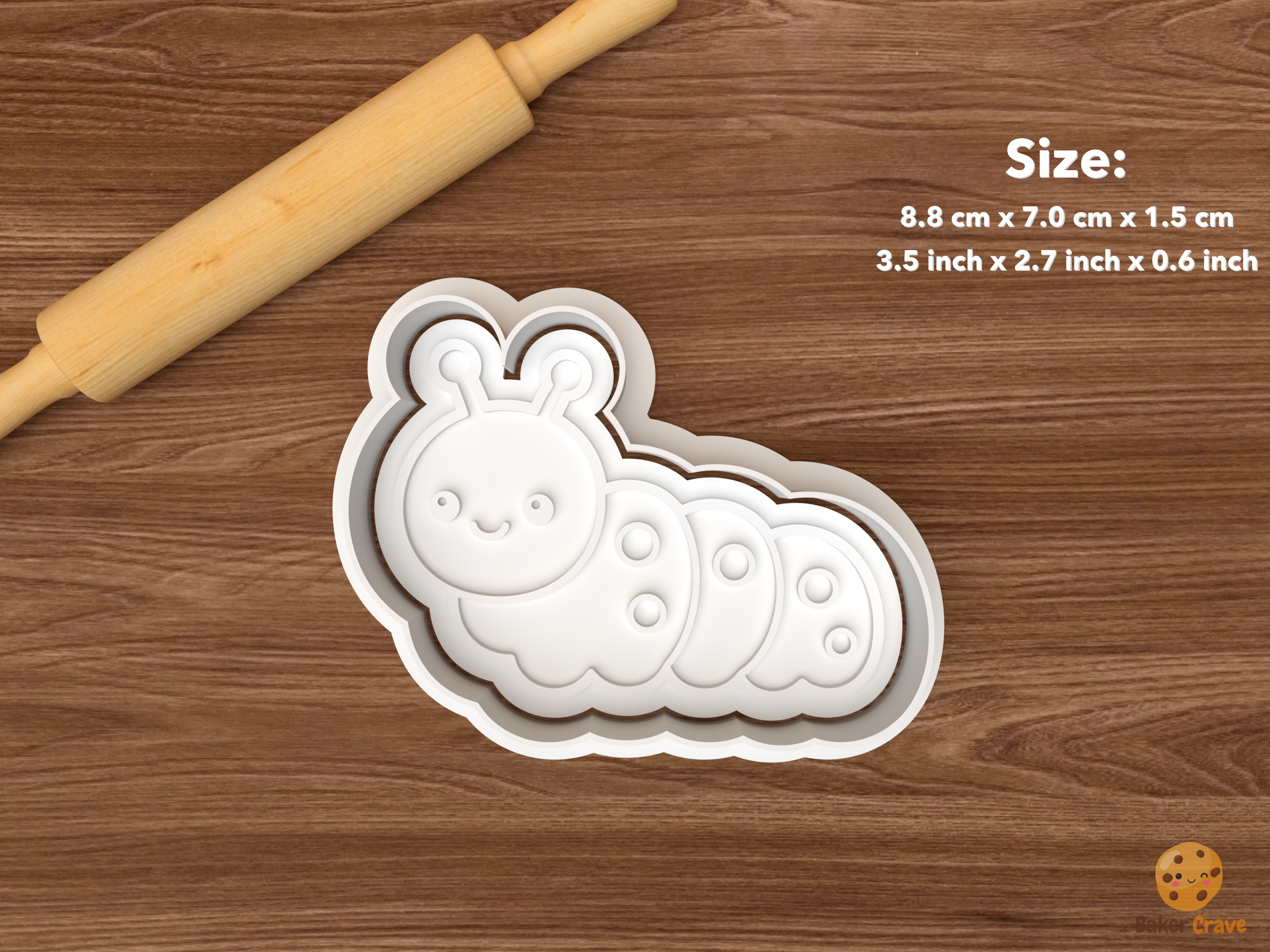 Cute Garden Bugs Cookie Cutter Set STL File - single caterpillar