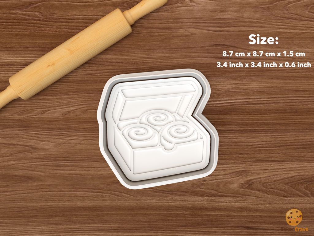 Cinnamon Roll Bakery Cookie Cutter Set STL File - single cinnamon roll box