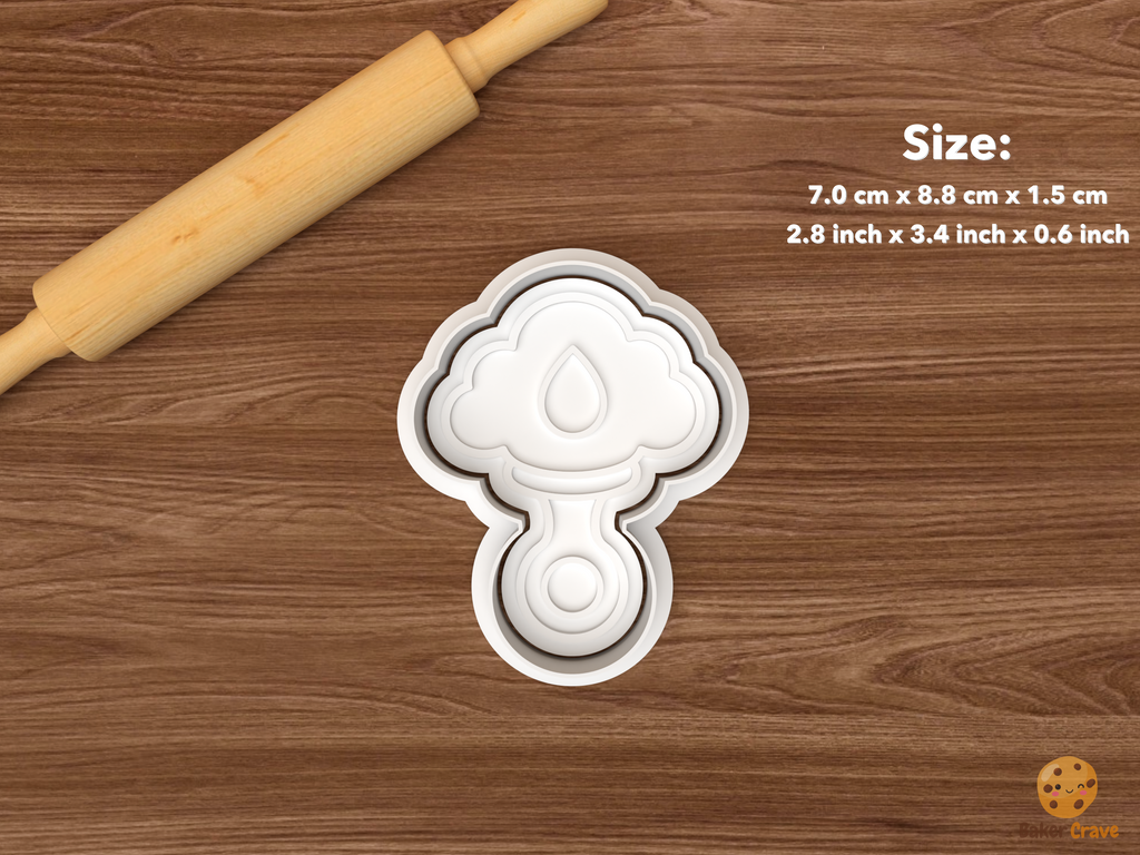 Baby Sprinkle Cookie Cutter Set STL File - single cloud rattle with raindrop