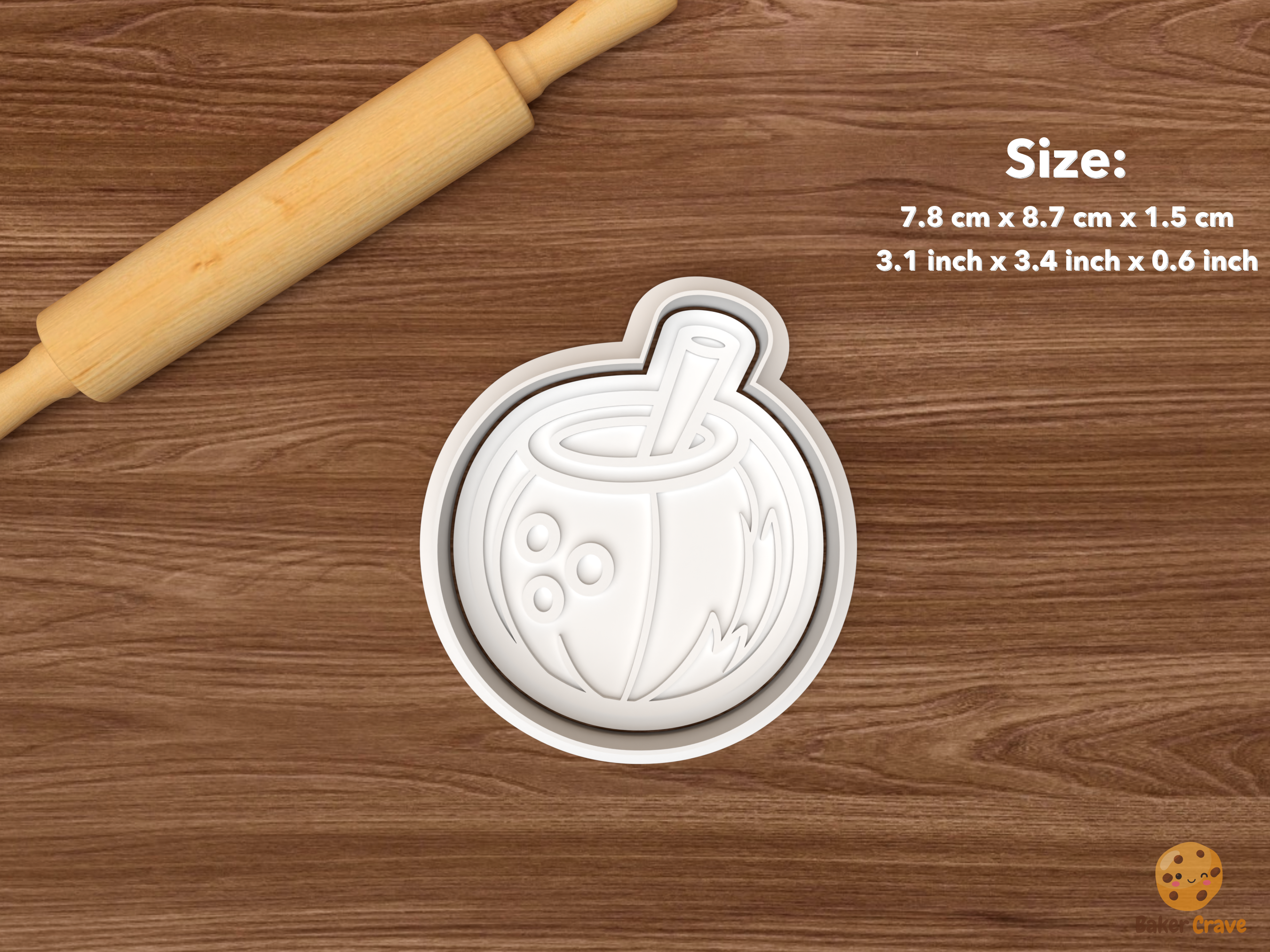 Coconut Tropical Cookie Cutter Set STL File - single coconut drink with straw