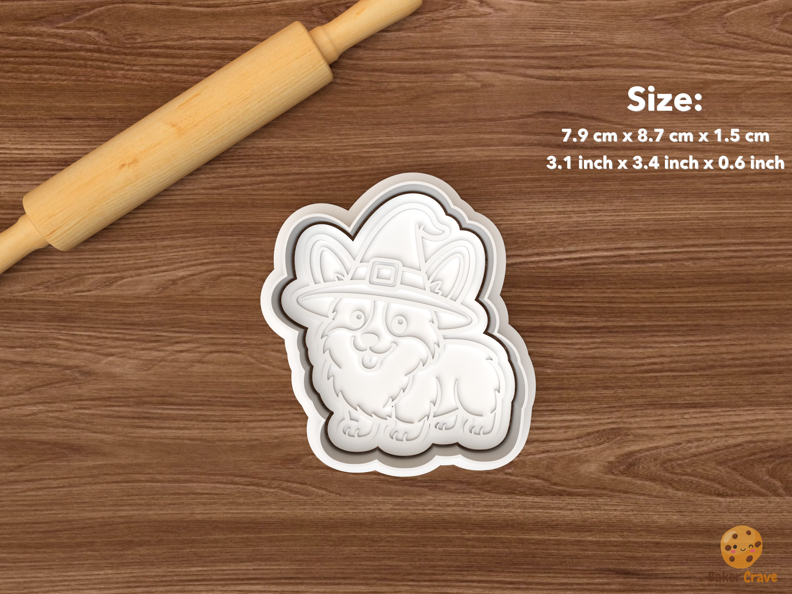 Halloween Corgi Dog Cookie Cutter Set STL File - single corgi with witch hat