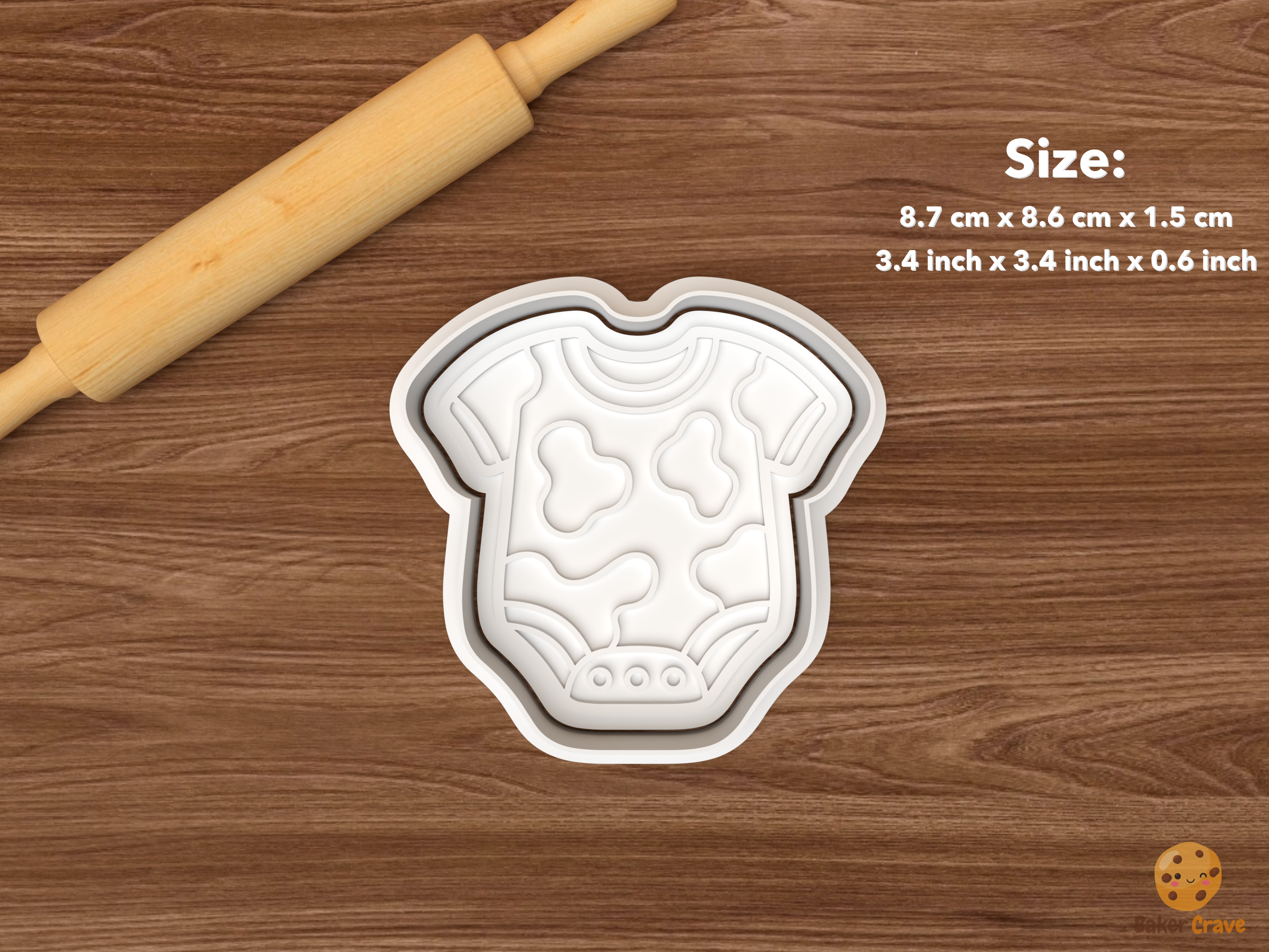 Western Baby Shower Cookie Cutter Set STL File - single cow print onesie