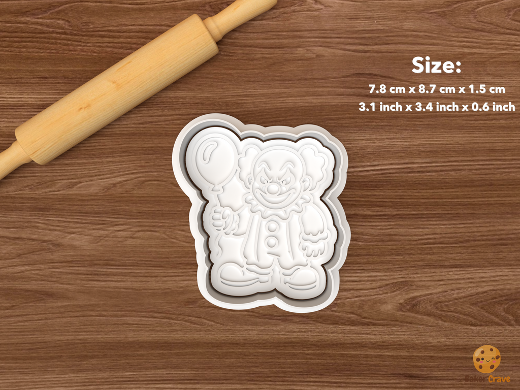Halloween Creepy Clown Cookie Cutter Set STL File - single creepy clown with balloon