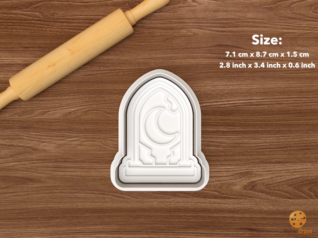 Halloween Tombstone Cookie Cutter Set STL File - single crescent moon cracked tombstone