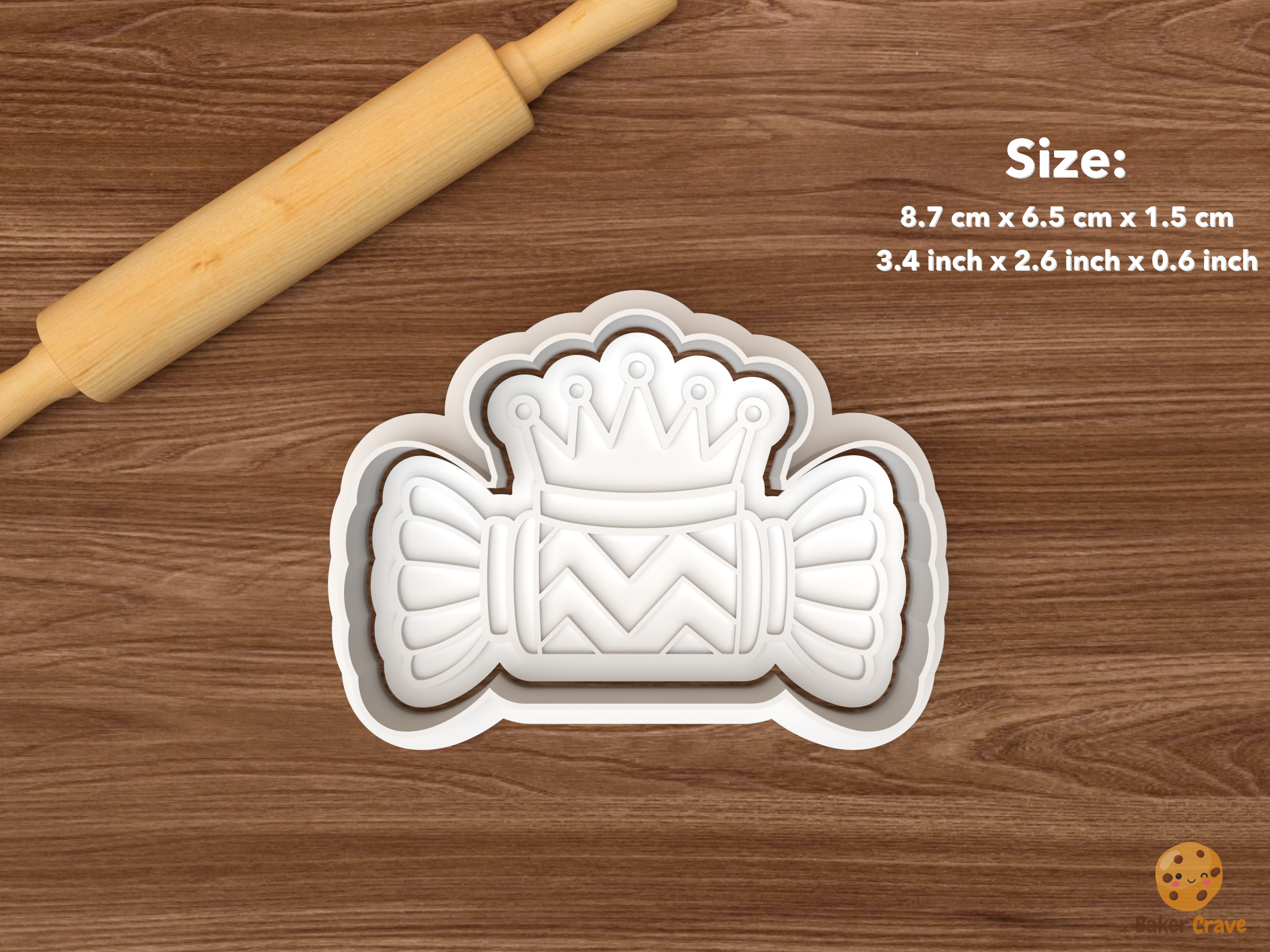 Christmas Crackers Cookie Cutter Set STL File - single crown topped christmas cracker with chevron wrap