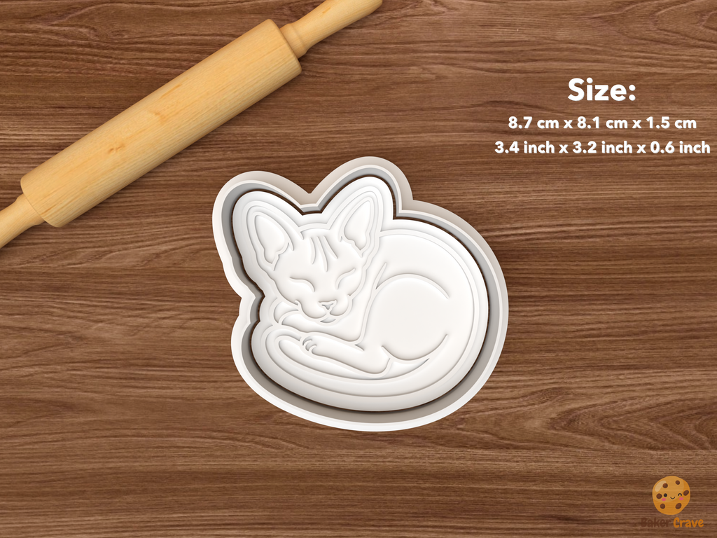 Sphynx Cat Cookie Cutter Set STL File - single curled sleeping sphynx cat