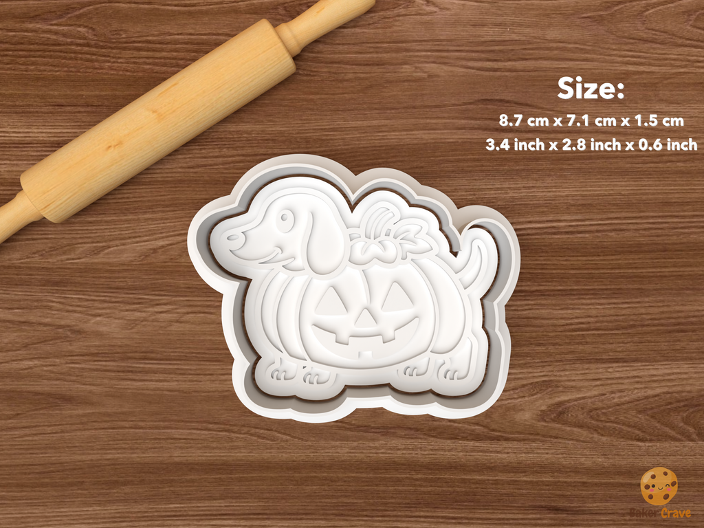 Halloween Dachshund Dog Cookie Cutter Set STL File - single dachshund jack o lantern pumpkin costume