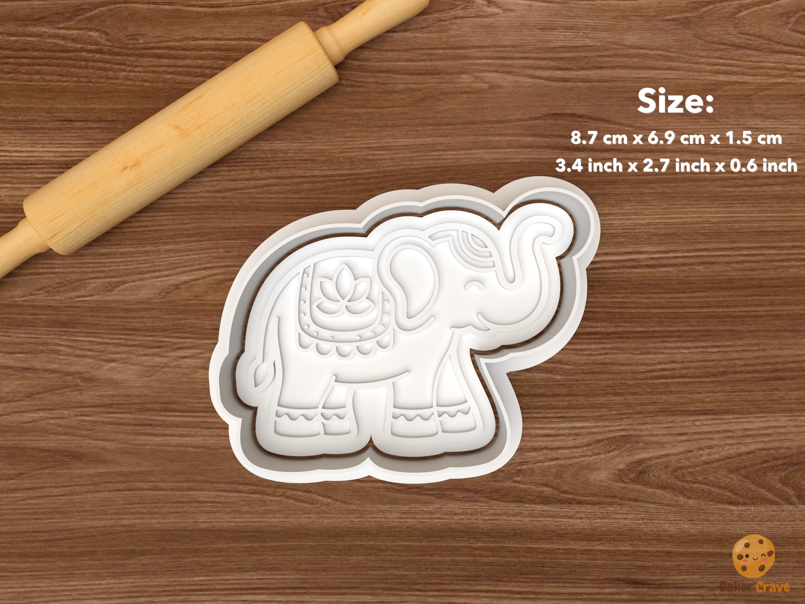 Diwali Celebration Cookie Cutter Set STL File - single decorated elephant