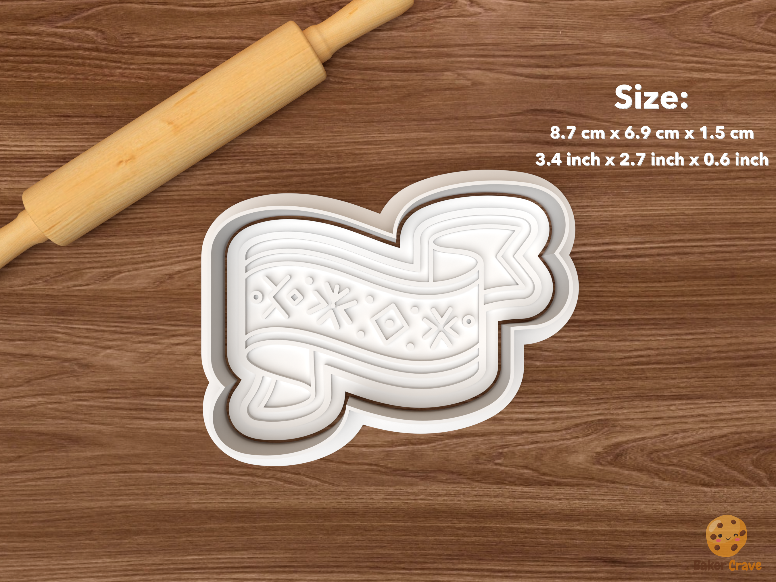 Folk Spring Cookie Cutter Set STL File - single decorative ribbon banner