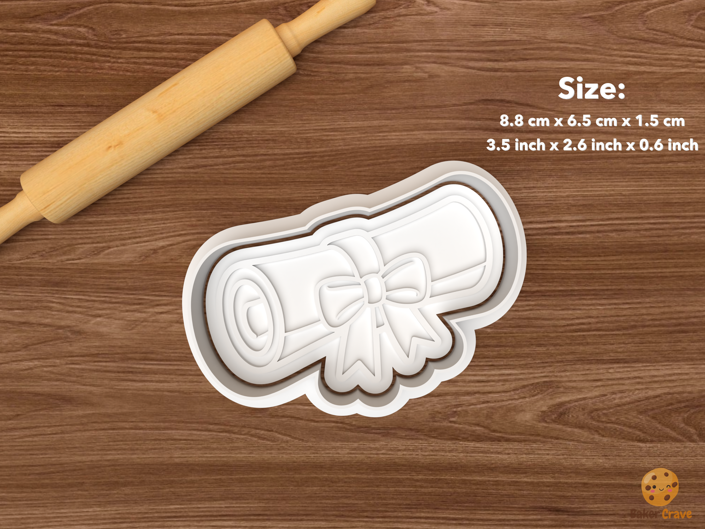 Congrats Grad Graduation Cookie Cutter Set STL File - single diploma with bow