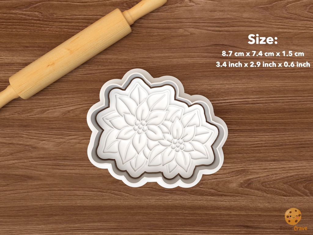 Christmas Poinsettia Cookie Cutter Set STL File - single double poinsettia cluster
