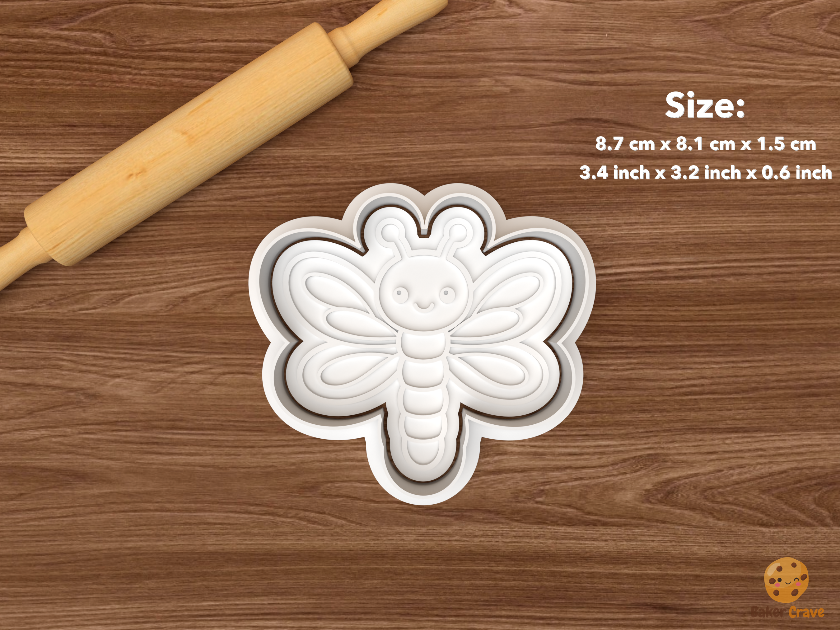 Cute Garden Bugs Cookie Cutter Set STL File - single dragonfly