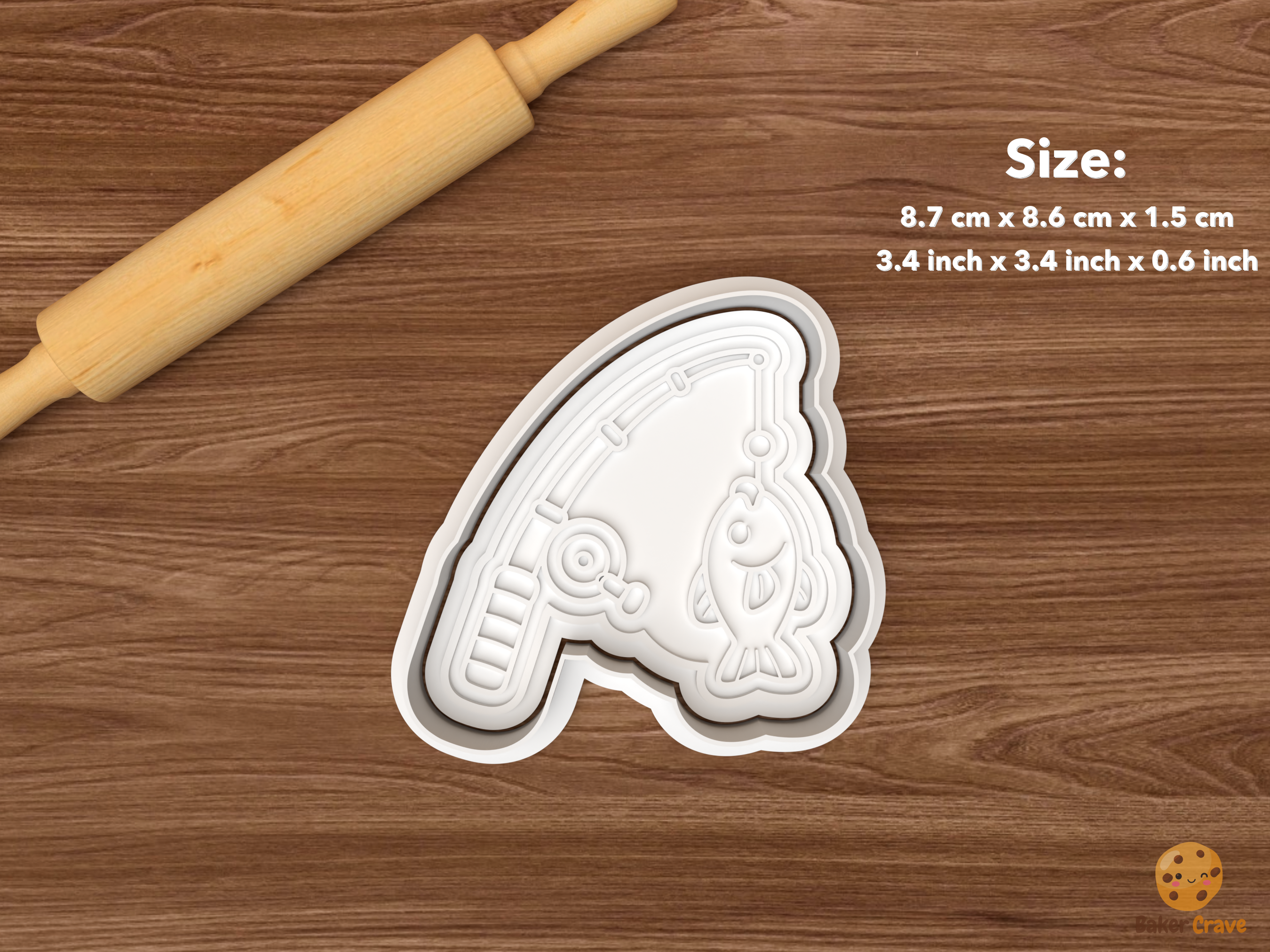 Fishing Birthday Cookie Cutter Set STL File - single fishing rod