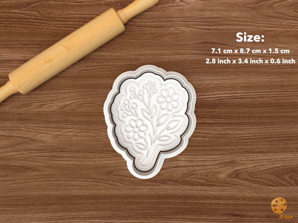 Champagne Gift Cookie Cutter Set STL File - single floral bouquet with daisies and berry stems