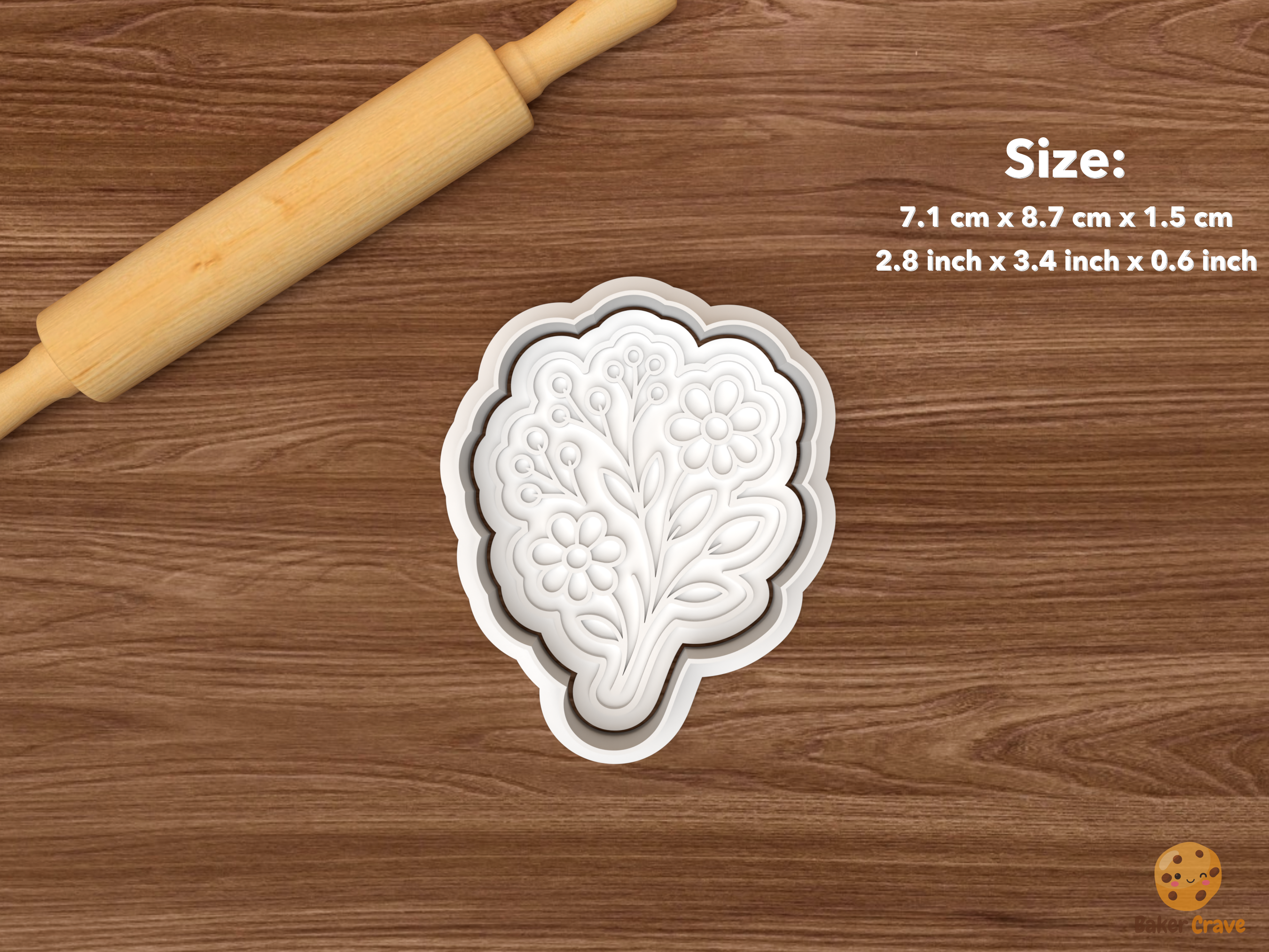 Champagne Gift Cookie Cutter Set STL File - single floral bouquet with daisies and berry stems