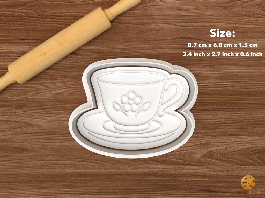 Floral Tea Party Cookie Cutter Set STL File - single floral teacup and saucer