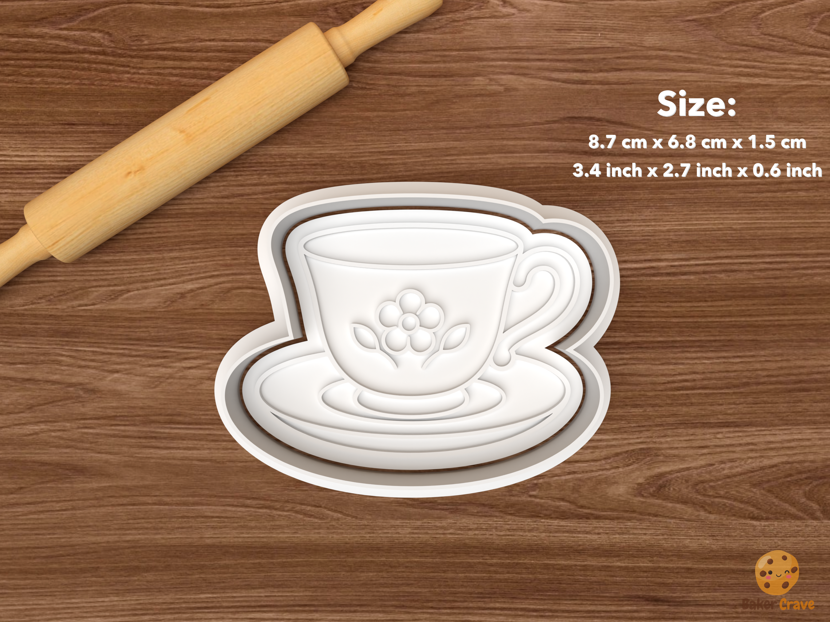 Floral Tea Party Cookie Cutter Set STL File - single floral teacup and saucer