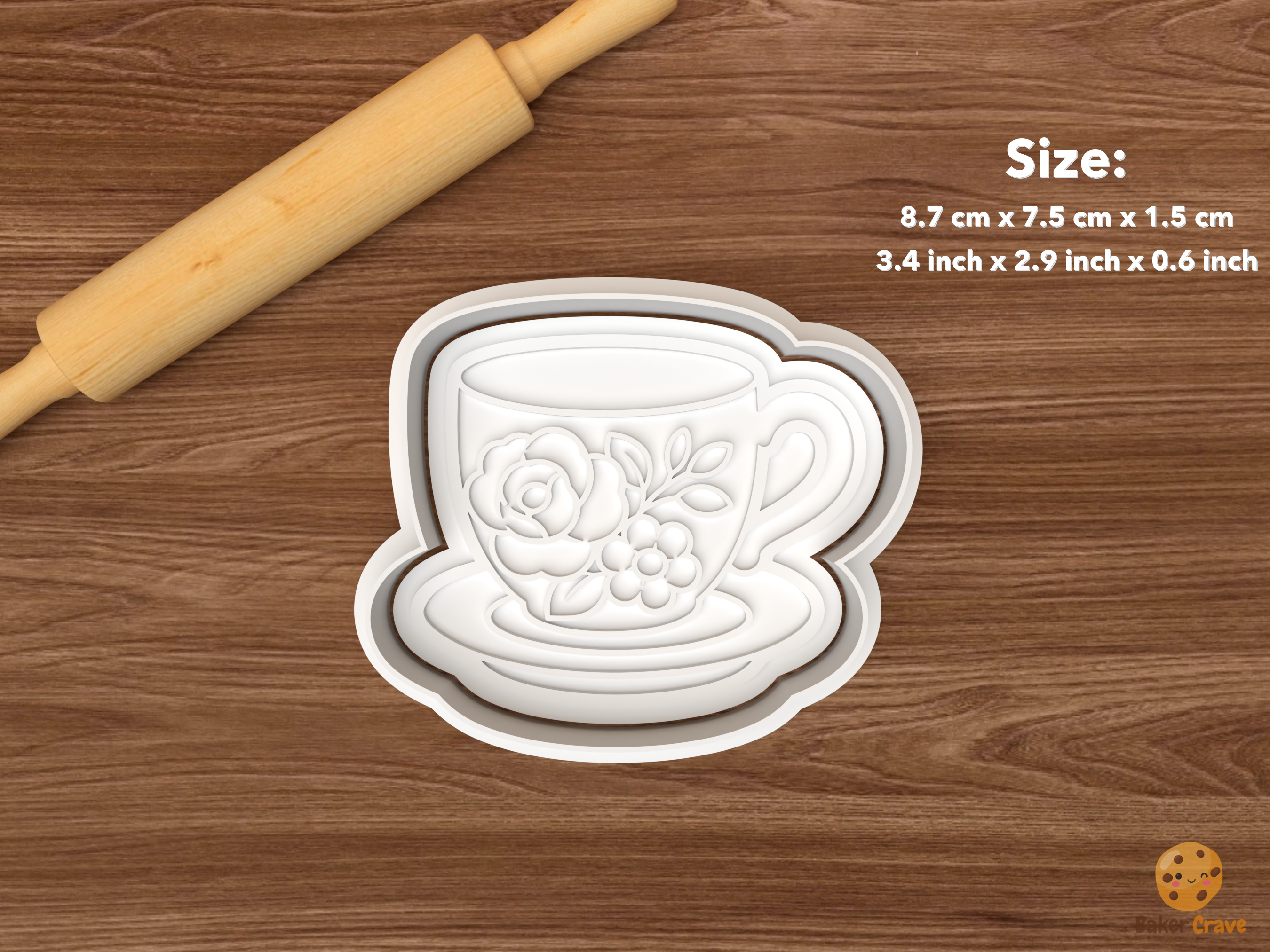 Garden Tea Bridal Shower Cookie Cutter Set STL File - single floral teacup and saucer