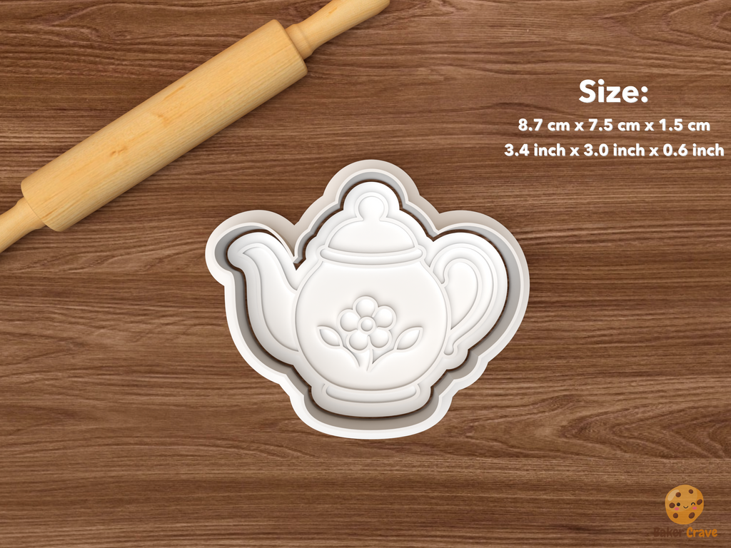 Floral Tea Party Cookie Cutter Set STL File - single floral teapot